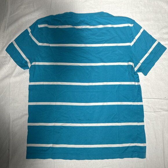 Tommy Hilfiger Sz L Turquoise Blue T-Shirt w/White Stripes L/L Round Neckline - Picture 3 of 7